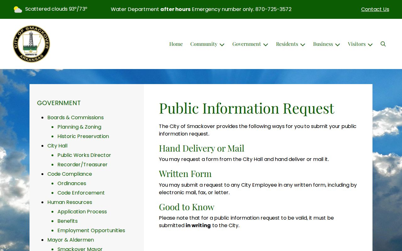 Written public information request for Union County arrest records