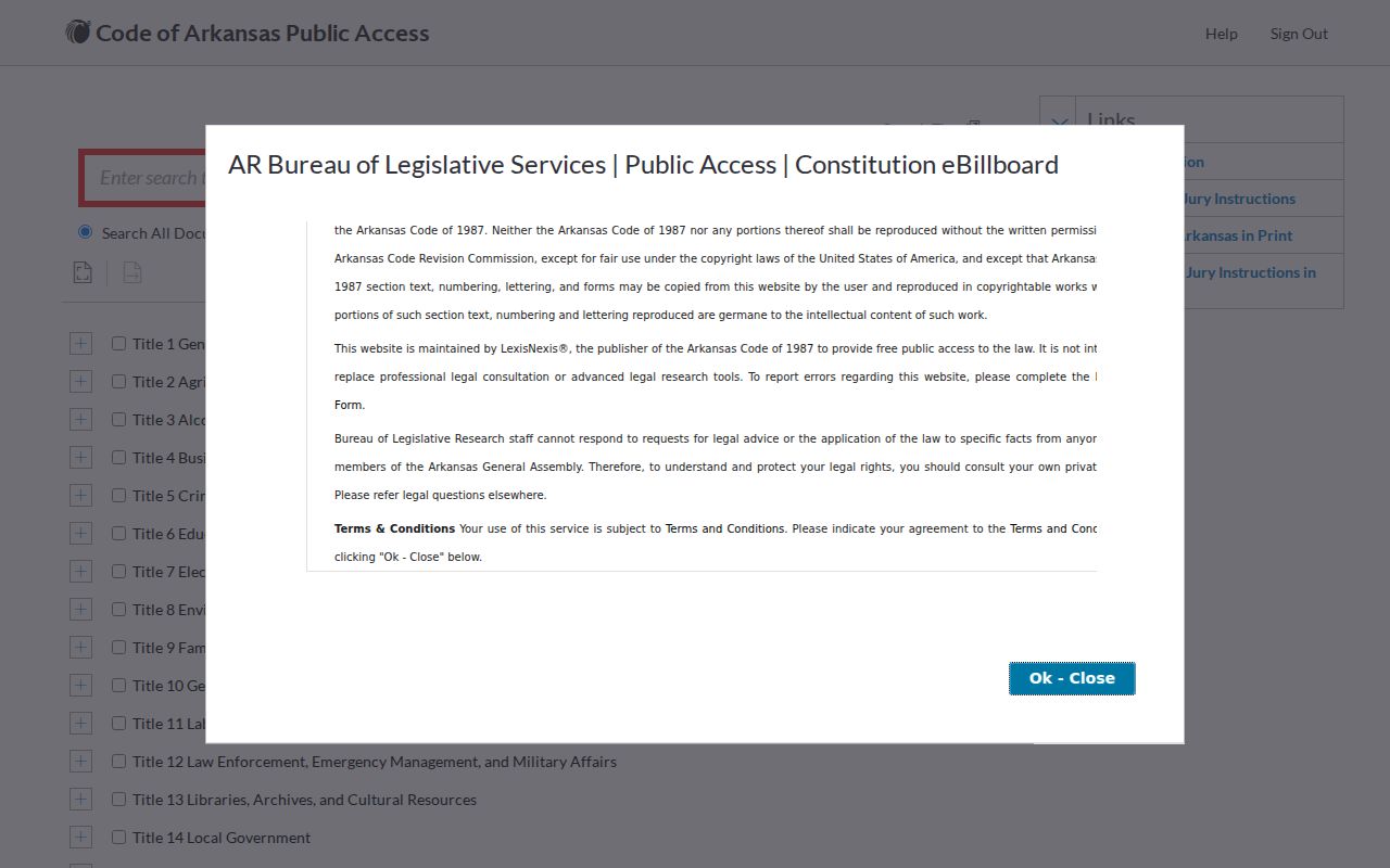 Arkansas public code portal used to verify statutes governing records
