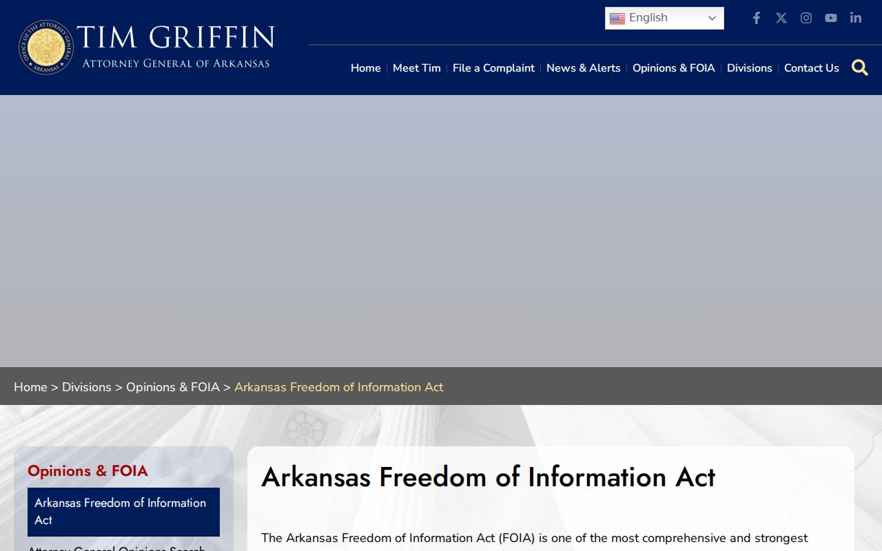 Arkansas Attorney General public information about Freedom of Information Act access